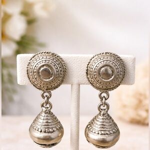 Vintage Silver Tone Clip-On Drop Earrings 2.25” Textured Boho